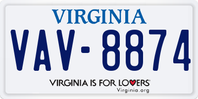 VA license plate VAV8874