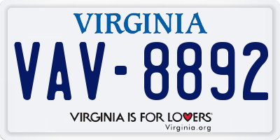 VA license plate VAV8892