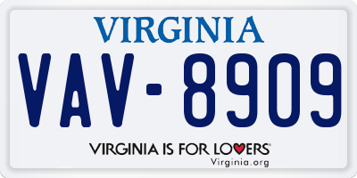VA license plate VAV8909