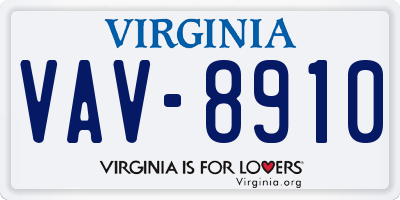 VA license plate VAV8910
