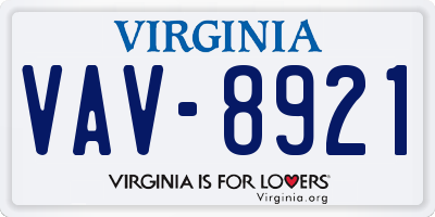 VA license plate VAV8921
