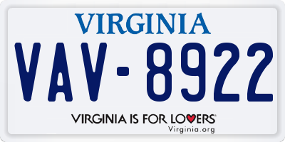 VA license plate VAV8922