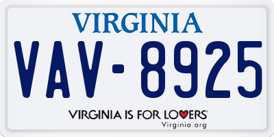 VA license plate VAV8925