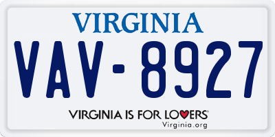 VA license plate VAV8927