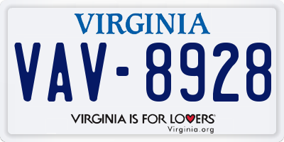 VA license plate VAV8928