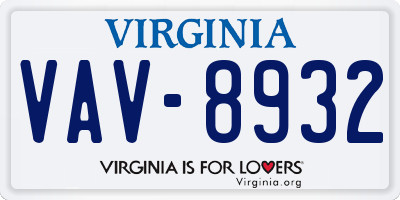 VA license plate VAV8932