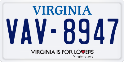 VA license plate VAV8947
