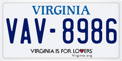 VA license plate VAV8986