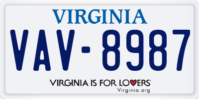 VA license plate VAV8987