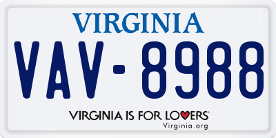 VA license plate VAV8988