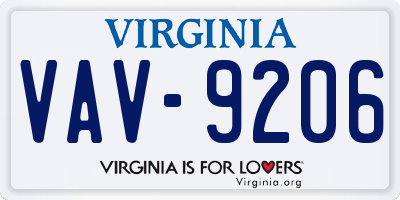 VA license plate VAV9206