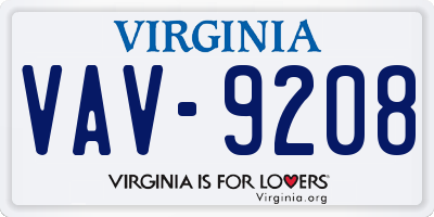 VA license plate VAV9208