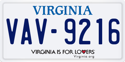 VA license plate VAV9216
