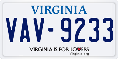 VA license plate VAV9233