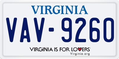 VA license plate VAV9260