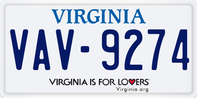 VA license plate VAV9274