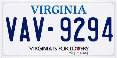 VA license plate VAV9294