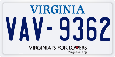 VA license plate VAV9362