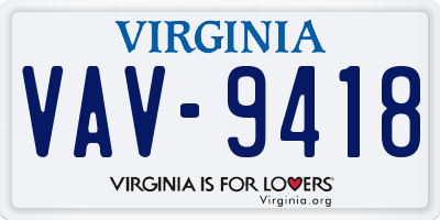 VA license plate VAV9418