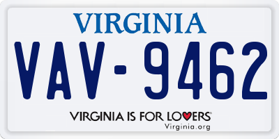 VA license plate VAV9462
