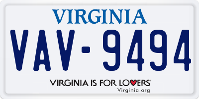 VA license plate VAV9494