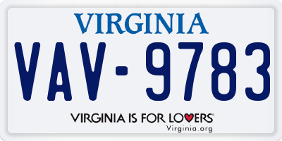 VA license plate VAV9783