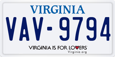 VA license plate VAV9794