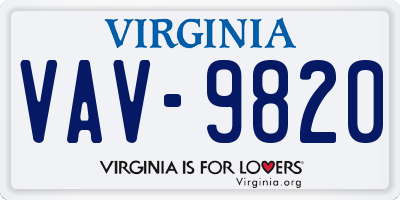 VA license plate VAV9820