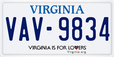 VA license plate VAV9834