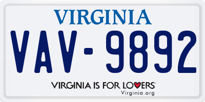 VA license plate VAV9892