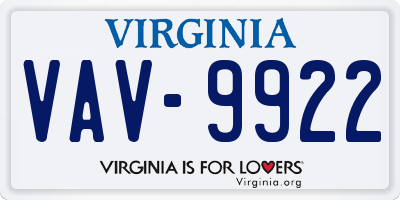VA license plate VAV9922