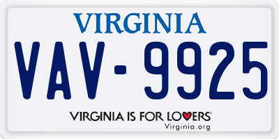 VA license plate VAV9925