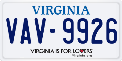 VA license plate VAV9926