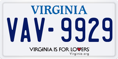 VA license plate VAV9929