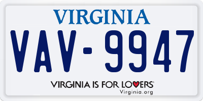 VA license plate VAV9947
