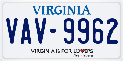 VA license plate VAV9962