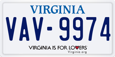 VA license plate VAV9974