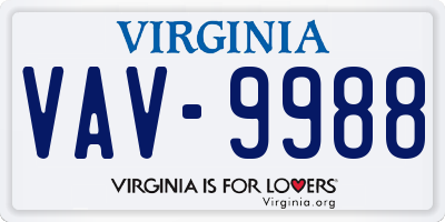 VA license plate VAV9988