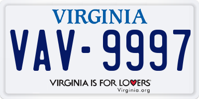 VA license plate VAV9997