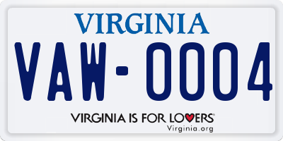 VA license plate VAW0004