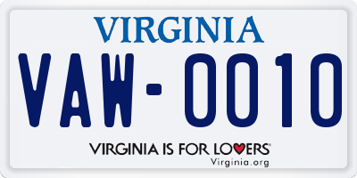 VA license plate VAW0010