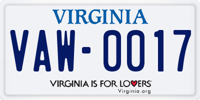 VA license plate VAW0017
