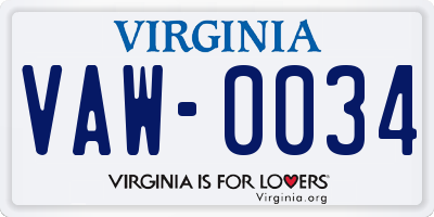 VA license plate VAW0034