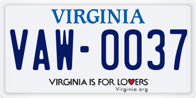 VA license plate VAW0037