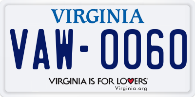 VA license plate VAW0060