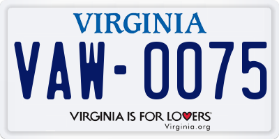 VA license plate VAW0075