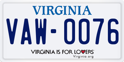 VA license plate VAW0076