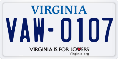 VA license plate VAW0107