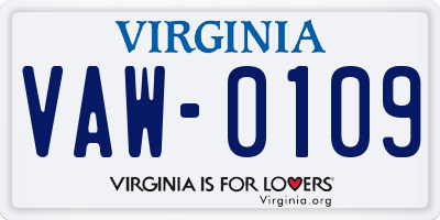 VA license plate VAW0109