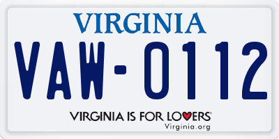 VA license plate VAW0112
